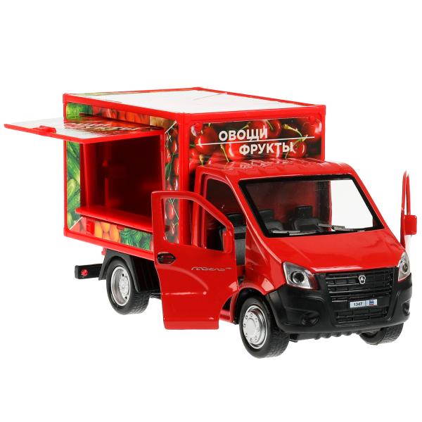 NEXTSHOP-15-FRU338047 Машина металл ГАЗЕЛЬ NEXT ФРУКТЫ 14 см, двер, прилав, инерц, красный, кор. Тех