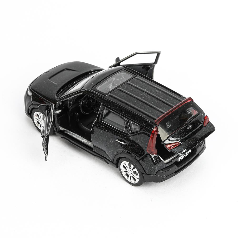 Машина металл KIA soul длина 12 см, двери, багаж., инерц, черный, кор. Технопарк в кор.2*36шт