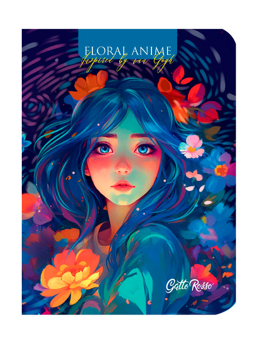 Gatto Rosso. Блокнот в клетку Floral anime. ГОЛУБОЙ