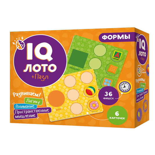 IQ Лото. Формы. 6 карточек 36 фишек. ГЕОДОМ (ISBN нет)
