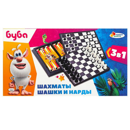 Шахматы магнитные БУБА 3 в 1 (шахматы, шашки, нарды), кор.20*11*2,5см ИГРАЕМ ВМЕСТЕ в кор.8*12шт