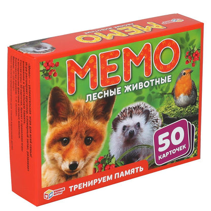 Лесные животные. МЕМО.Карточная игра.Тренируем память.50карточек.170х125х40мм. Умные игры в кор.50шт