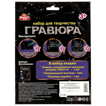 Гравюра 18*24 см Кот, серебряная МУЛЬТИ АРТ в кор.120шт