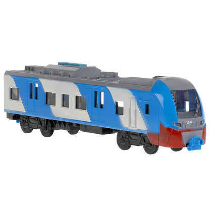 ELTRAINLAST-30PL-BUGY Модель пластик свет-звук СКОРОСТНОЙ ПОЕЗД 32,5 см, двери, 4 кноп, син, кор. Те