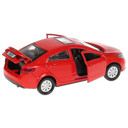 Машина металл KIA RIO длина 12 см, двери, багаж, инерц, красный, кор. Технопарк в кор.2*36шт