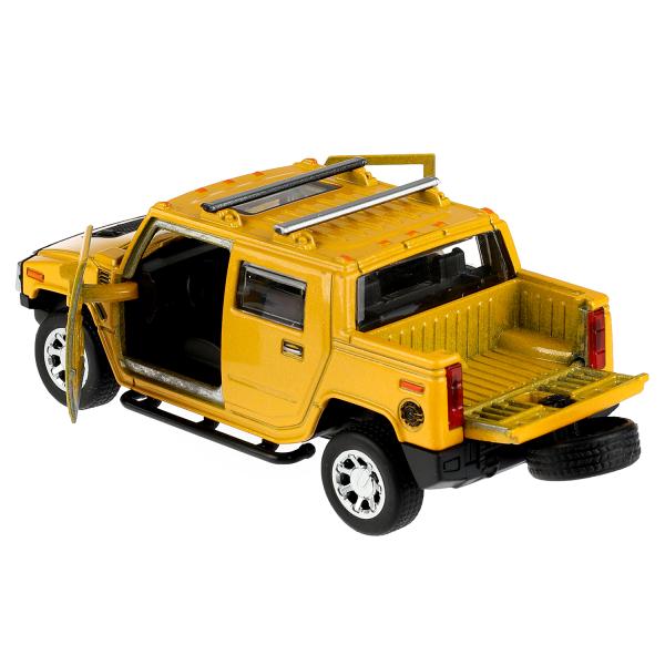 Машина металл HUMMER H2 PICKUP длина 12 см, двер, багаж, инерц, желтый, кор. Технопарк в кор.2*36шт