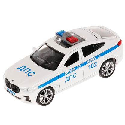 Машина металл BMW X6 ПОЛИЦИЯ длина 12 см, двери, багаж, инерц, белый, кор. Технопарк в кор.2*36шт