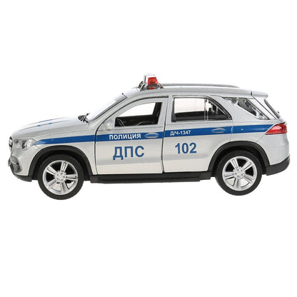 Машина металл MERCEDES-BENZ GLE ПОЛИЦИЯ 12 см, двери, багаж, серебр, в кор. Технопарк в кор.2*36шт