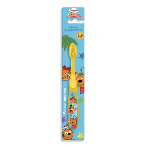 Зубная щетка фигурная для детей Три Кота желтая MASTER DENT в кор.24*12шт