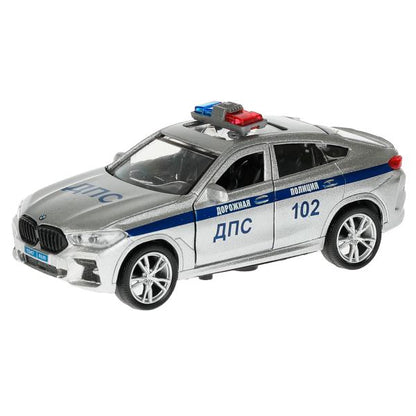 Машина металл свет-звук BMW X6 mk3 g06 ПОЛИЦИЯ 12 см, двер, инер, сер, кор. Технопарк в кор.2*36шт