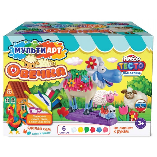 Набор теста для лепки с формочками милая овечка, 27 см MultiArt в кор.6шт