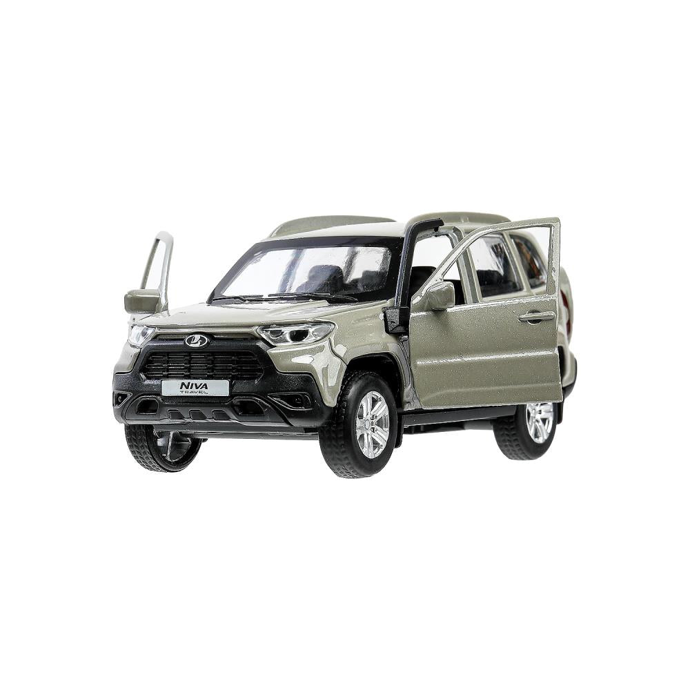 Машина металл LADA NIVA travel 12 см, двери, инер,серый, кор. Технопарк в кор.2*36шт