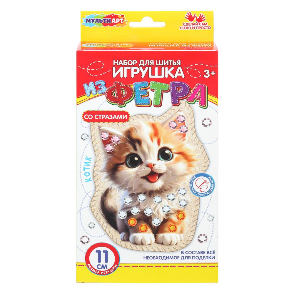 Игрушка из фетра Со стразами котенок МУЛЬТИ АРТ в кор.66шт