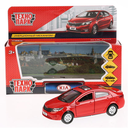 Машина металл KIA RIO длина 12 см, двери, багаж, инерц, красный, кор. Технопарк в кор.2*36шт