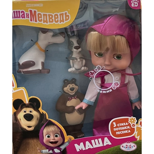 Кукла Маша и Медведь маша 25см, озвуч, с 3 друзьями, кор КАРАПУЗ в кор.18шт
