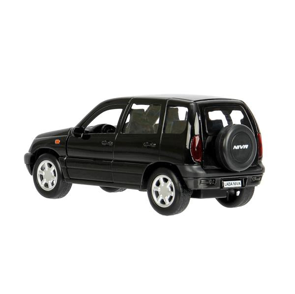 Машина металл LADA NIVA длина 12 см, двери, багаж, инерц, черный, кор. Технопарк в кор.2*36шт