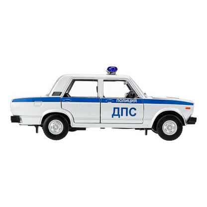 Машина металл свет-звук LADA ваз 2107,дв,к,баг,св-зв,ин,17,5 см,ПОЛИЦИЯ сер Технопарк в кор.2*18шт
