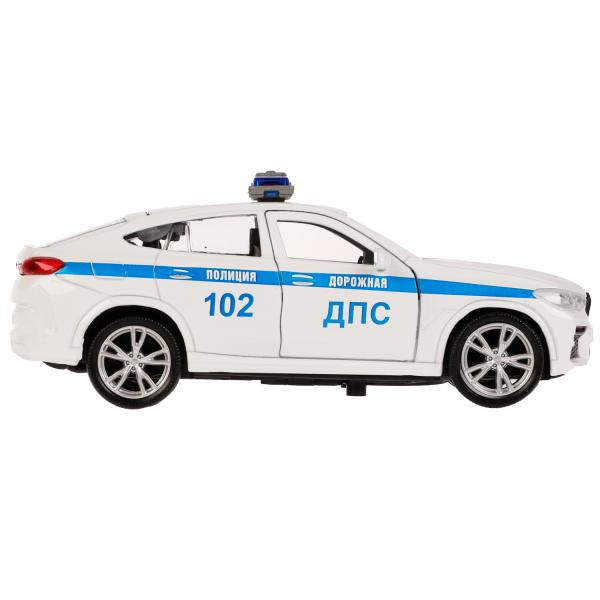 Машина металл BMW X6 ПОЛИЦИЯ длина 12 см, двери, багаж, инерц, белый, кор. Технопарк в кор.2*36шт