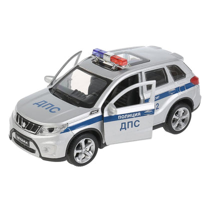 Машина металл SUZUKI VITARA ПОЛИЦИЯ 12 см, двери, багаж, серебр, в кор. Технопарк в кор.2*36шт