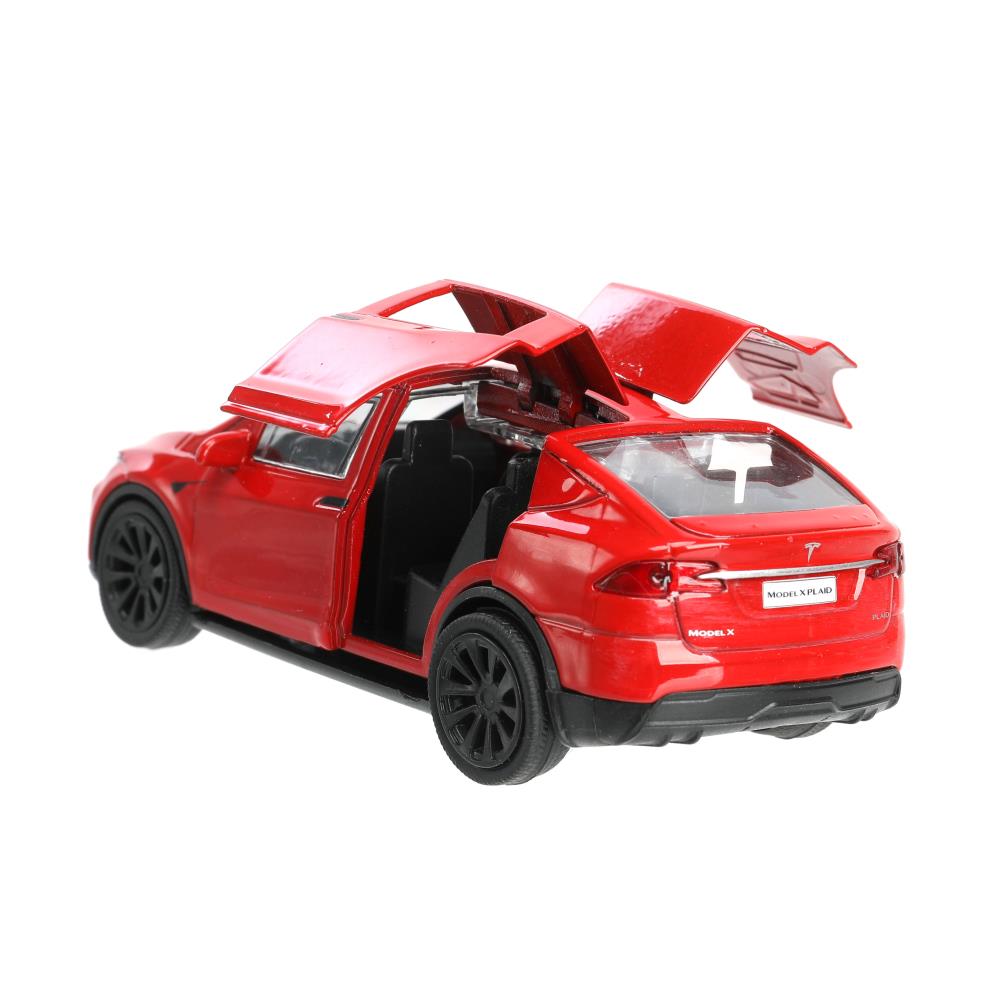 Машина металл tesla model x plaid 12 см, двери, красн, кор. Технопарк в кор.2*36шт
