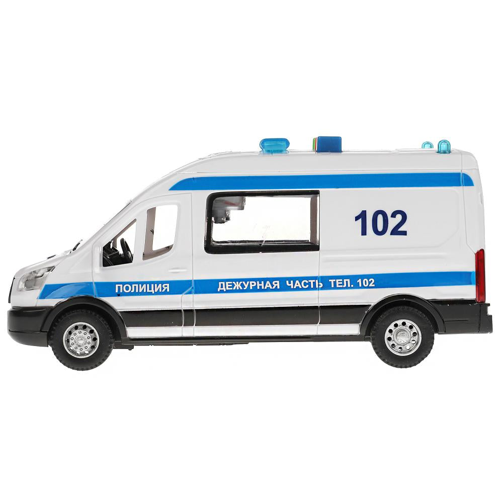 TRANSITVAN-16PLPOL-WH Машина пластик свет-звук FORD TRANSIT ПОЛИЦИЯ 16 см, двери, 3 кнопки, кор. Тех