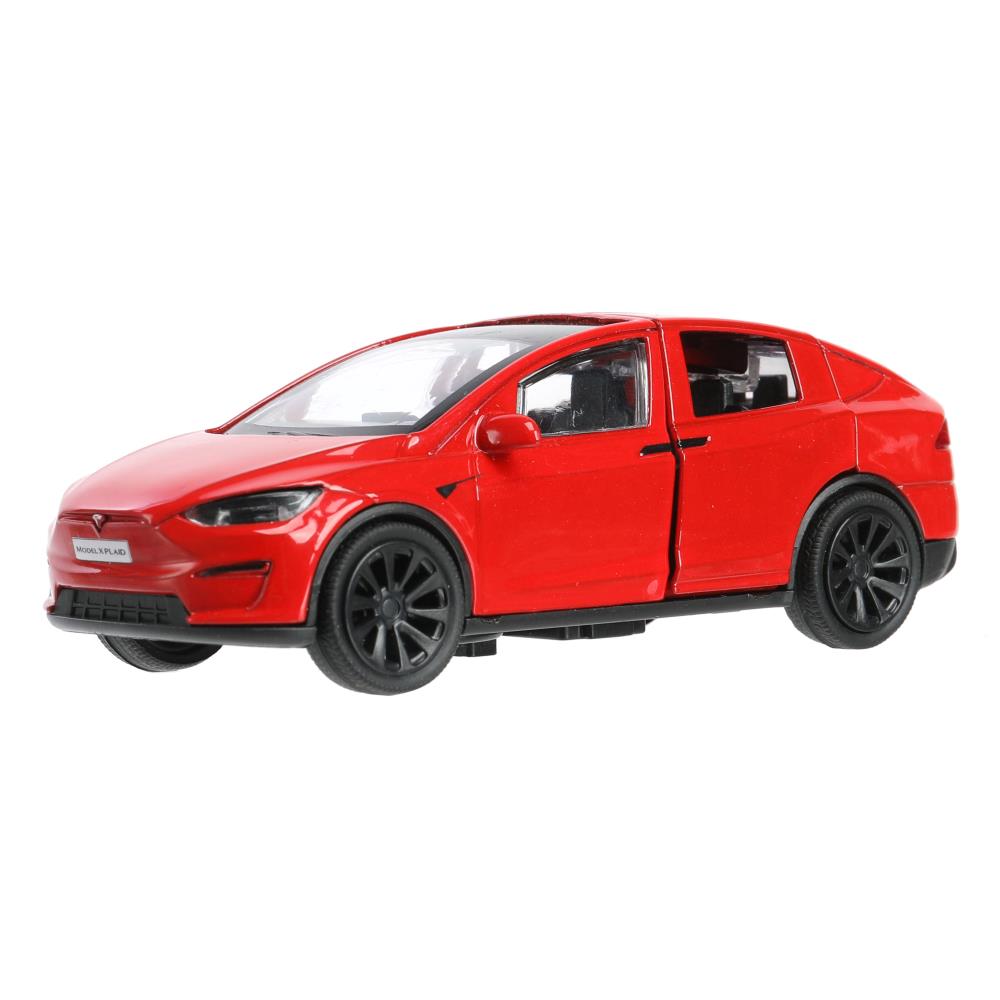 Машина металл tesla model x plaid 12 см, двери, красн, кор. Технопарк в кор.2*36шт
