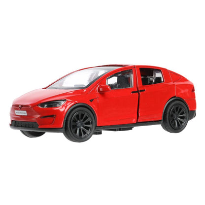Машина металл tesla model x plaid 12 см, двери, красн, кор. Технопарк в кор.2*36шт