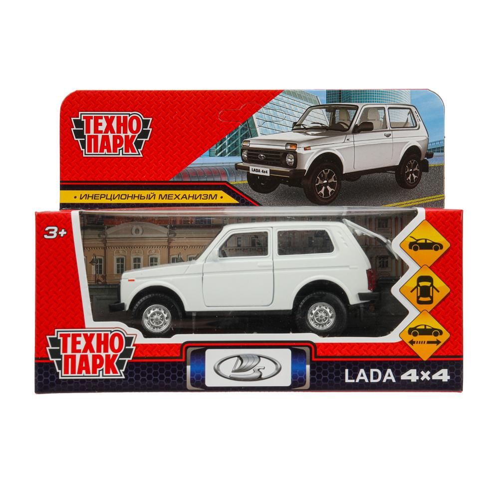 Машина металл LADA 4x4 длина 12 см, двери, багаж, инерц, белый, кор. Технопарк в кор.2*36шт
