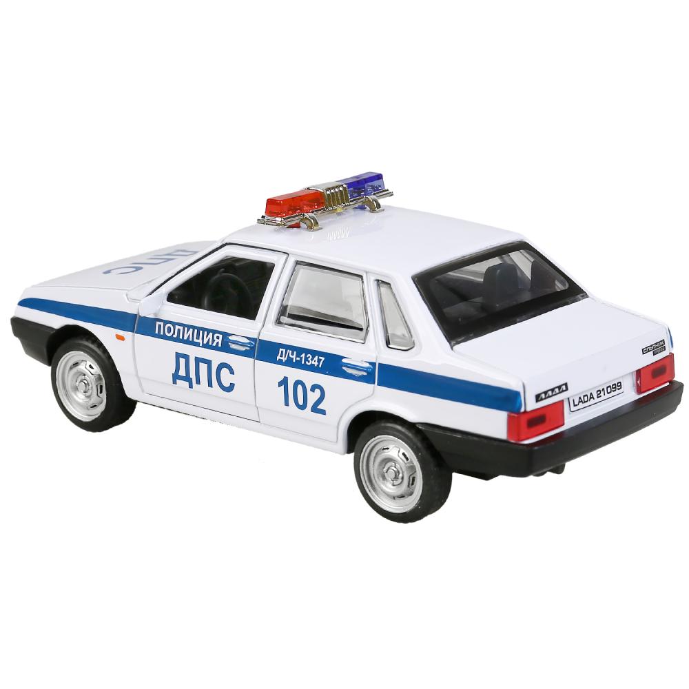 Машина металл LADA-21099 "СПУТНИК" ПОЛИЦИЯ 12 см, двери, багаж, белый, кор. Технопарк в кор.2*36шт