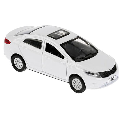 Машина металл KIA RIO длина 12 см, двери, багаж, инерц, белый, кор. Технопарк в кор.2*36шт