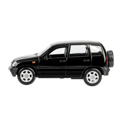 Машина металл LADA NIVA длина 12 см, двери, багаж, инерц, черный, кор. Технопарк в кор.2*36шт