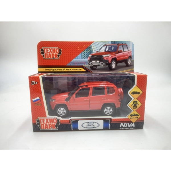 Машина металл LADA NIVA travel 12 см, двери, инер,красный, Технопарк