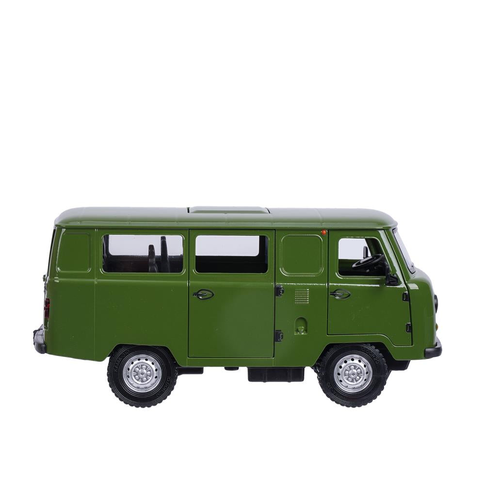 Машина металл свет-звук UAZ УАЗ 452, 18,5 см, св-зв, дв люк, баг, ин, зелен Технопарк в кор.2*18шт