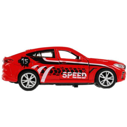 Машина металл BMW X6 СПОРТ длина 12 см, двери, багаж, инерция, красный, кор. Технопарк в кор.2*36шт