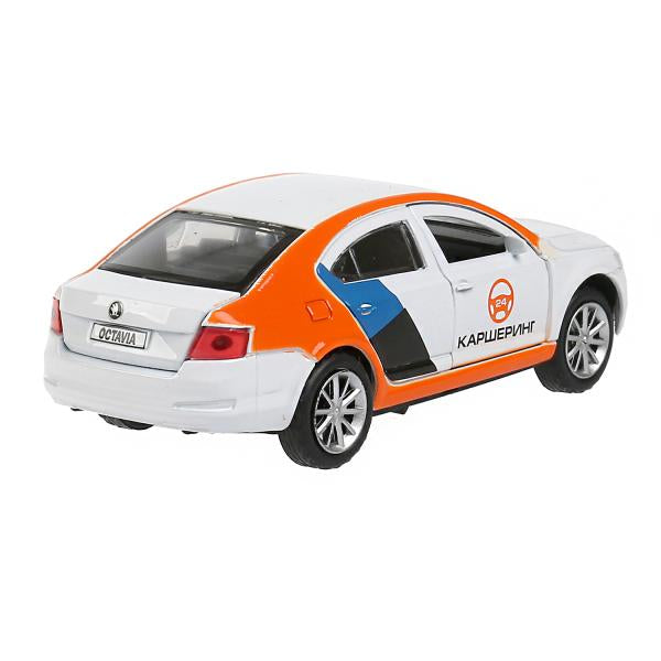 Машина металл "skoda octavia каршеринг" 12см, откр.двери, инерц., белый в кор. Технопарк в кор2*36шт