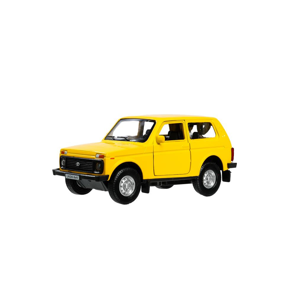 Машина металл LADA 4x4 12 см, двери, багаж, инерц, желтый, кор. Технопарк в кор.2*36шт