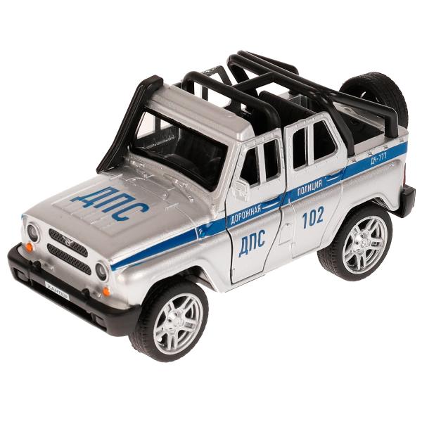 Машина металл UAZ HUNTER ПОЛИЦИЯ 11,5 см, двери, багаж, серебристый, кор. Технопарк в кор.2*36шт