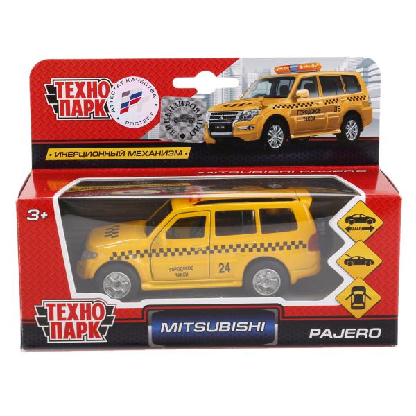 Машина металл MITSUBISHI pajero ТАКСИ 12 см, двери, багаж, инерц. кор. Технопарк в кор.2*24шт