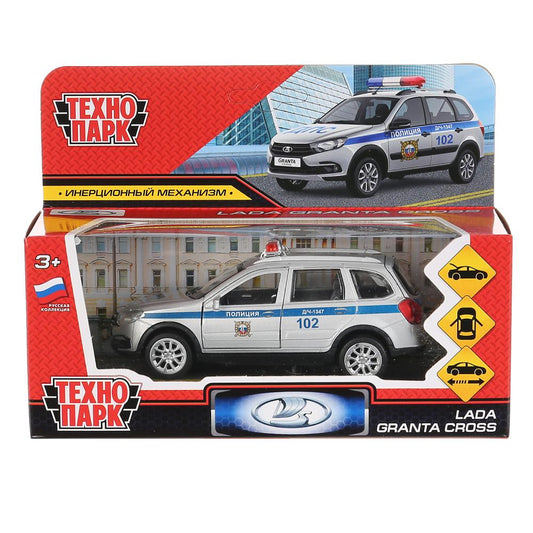 Машина металл "lada granta cross 2019 полиция" 12см, инерц.серебристый в кор. Технопарк в кор.2*36шт