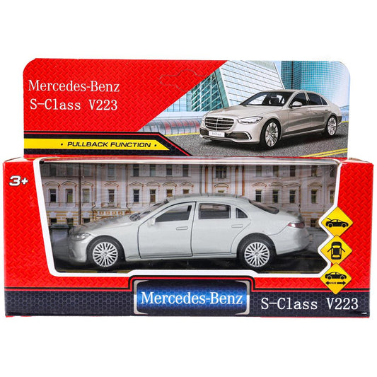 Машина металл MERCEDES-BENZ s-class v223 12см,дв,багаж,инер,серебристый,кор. Технопарк в кор.2*36шт