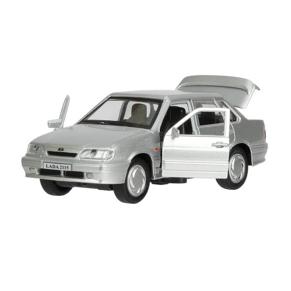 Машина металл ваз-2115 "самара" длина 12 см,двери,серебристо-серый,кор. Технопарк в кор.2*36шт