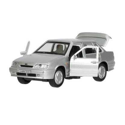 Машина металл ваз-2115 "самара" длина 12 см,двери,серебристо-серый,кор. Технопарк в кор.2*36шт