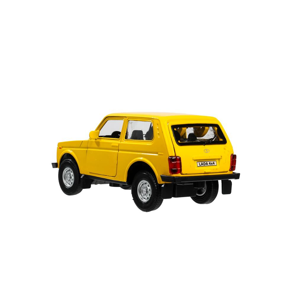 Машина металл LADA 4x4 12 см, двери, багаж, инерц, желтый, кор. Технопарк в кор.2*36шт