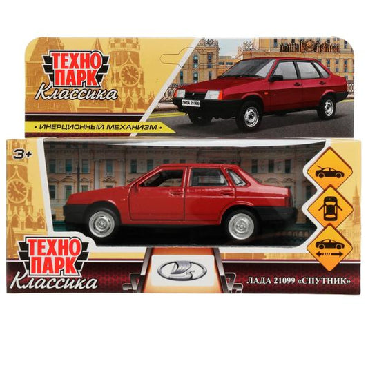 21099-12-RD336381 Машина металл LADA-21099 "СПУТНИК" 12 см, двери, багаж, инерц, красный, кор. Техно