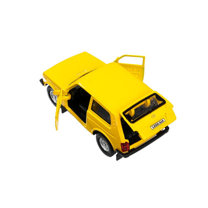 Машина металл LADA 4x4 12 см, двери, багаж, инерц, желтый, кор. Технопарк в кор.2*36шт