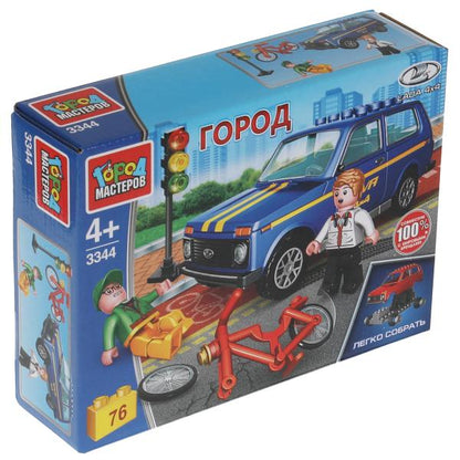 Конструктор LADA 4х4: авария с велосипедистом, 76 дет. (легко собрать) Город мастеров в кор.80шт