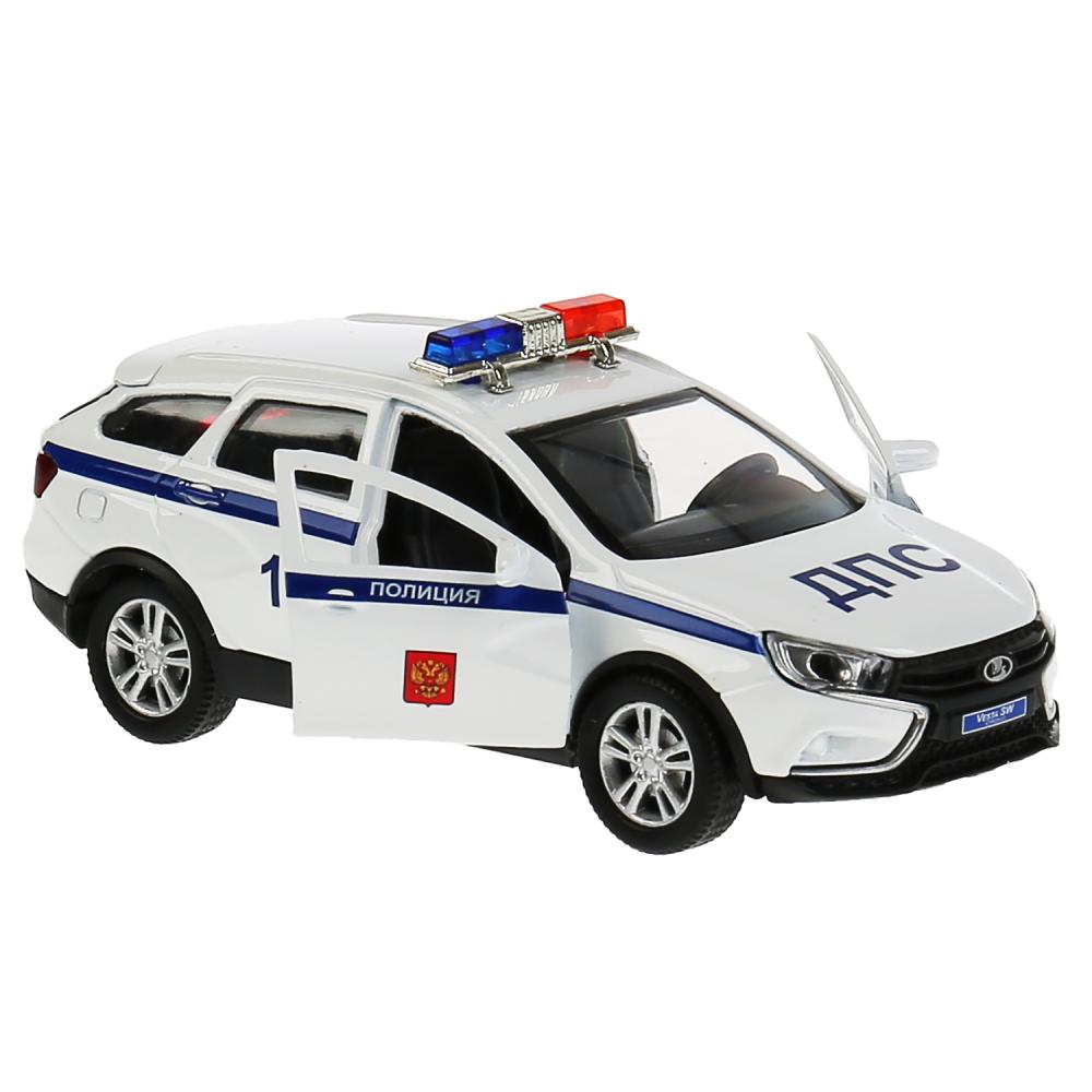 Машина металл LADA VESTA SW CROSS ПОЛИЦИЯ 12 см, двери, багаж, белый, кор. Технопарк в кор.2*36шт