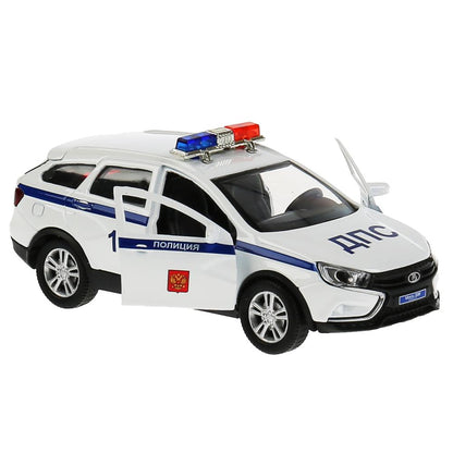 Машина металл LADA VESTA SW CROSS ПОЛИЦИЯ 12 см, двери, багаж, белый, кор. Технопарк в кор.2*36шт