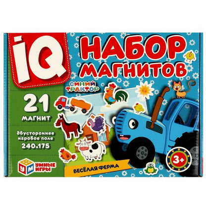 Весёлая ферма.IQ набор магнитов. Синий трактор. 250х185х25мм. Умные игры в кор.20шт
