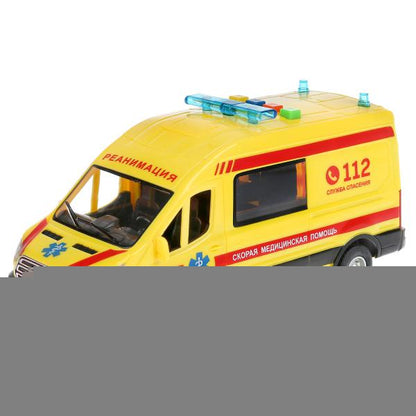 Машина свет+звук "ford transit реанимация" 22,5см, пластик, откр.двери, инерц. Технопарк в кор2*18шт